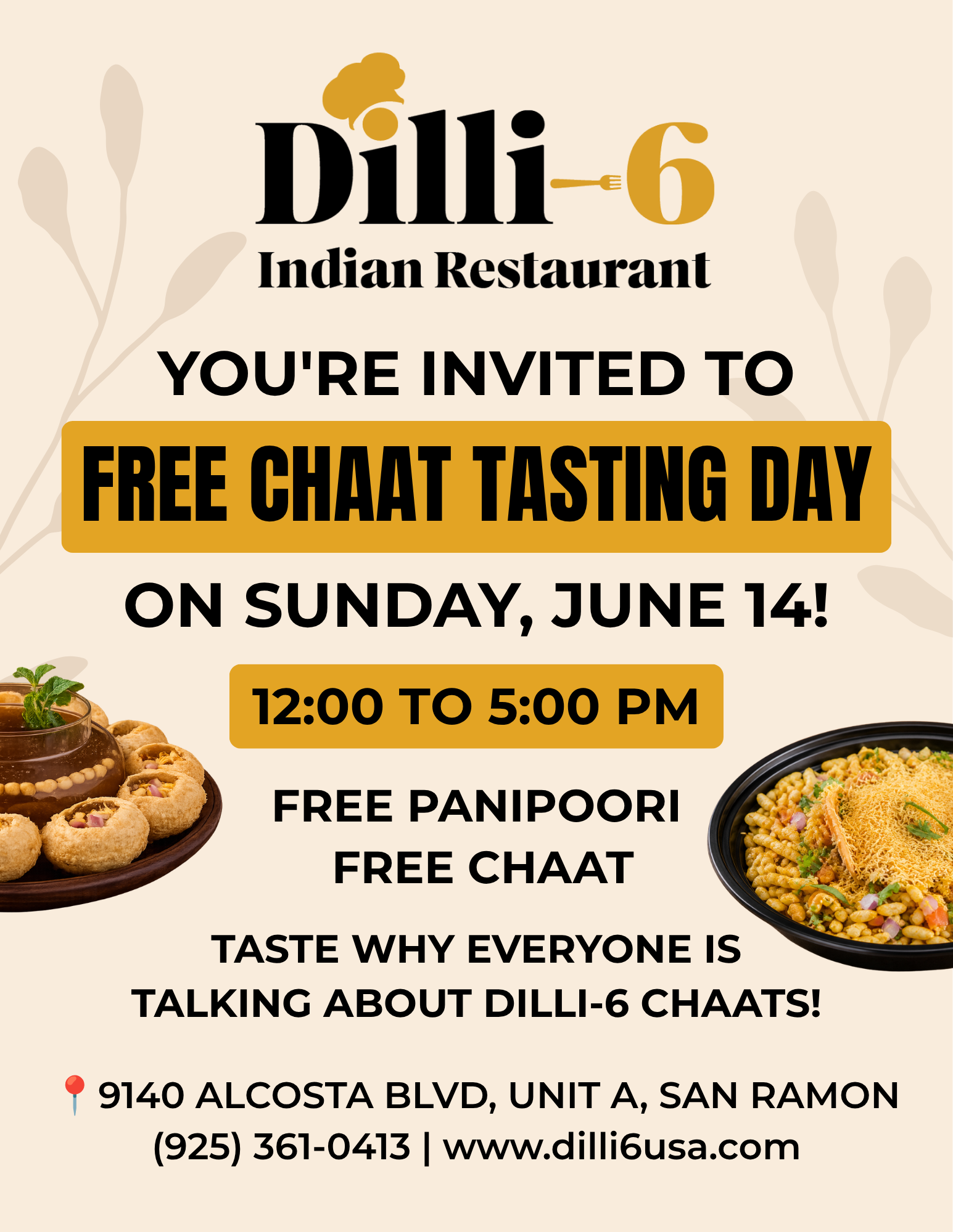 Free Chaat Offer at Dilli-6 San Ramon